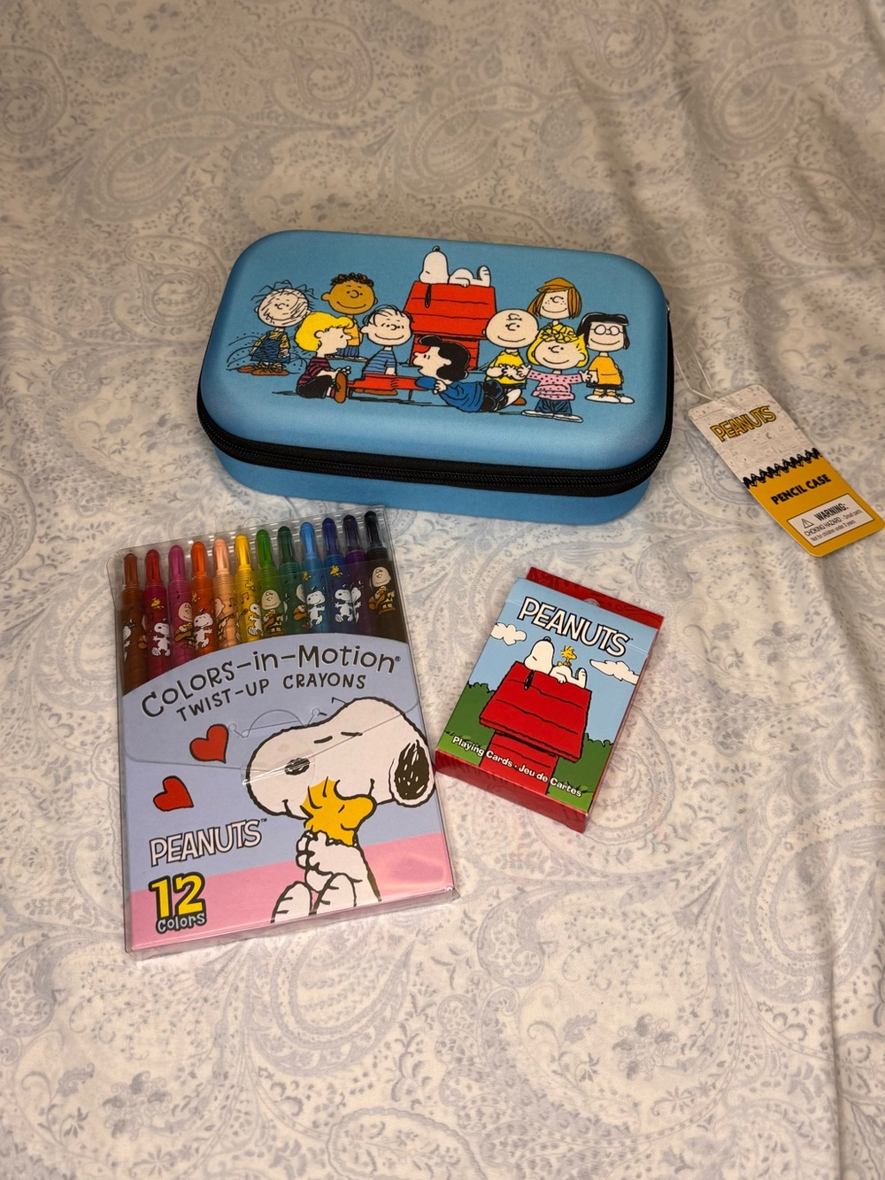Peanuts Blue Snoopy & Friends Pencil Case with Crayons and Playing Cards